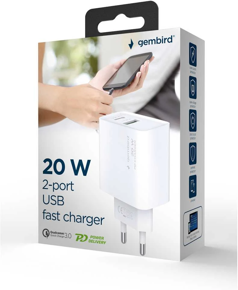 USB Įkroviklis - Gembird TA-UC-PDQC20-01 20 W, Juodas