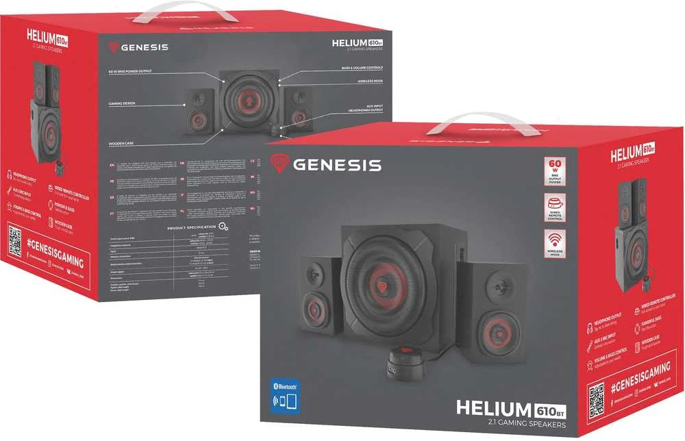 Kompiuterio kolonėlės GENESIS Helium 610BT Computer Speakers, Wired, Bluetooth, Juodas | Genesis | Helium 610BT | Bluetooth | Raudona/Juodas
