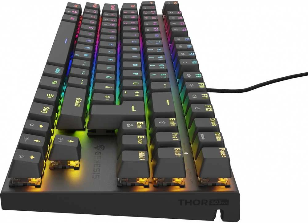 Klaviatūra žaidimams GENESIS THOR 303 TKL DE su pašvietimu RGB mechaninė BROWN Juoda HOT SWAP