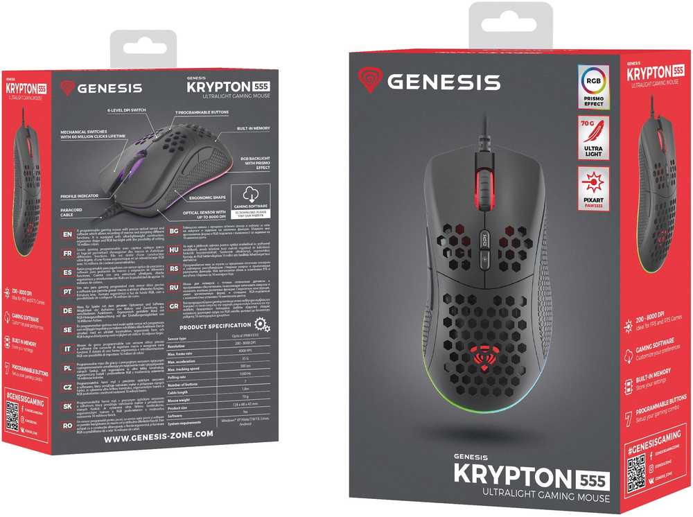 Genesis | Pelė žaidimams | Krypton 555 | su laidu | Optinė | Pelė žaidimams | USB 2.0 | Juodas | Yes