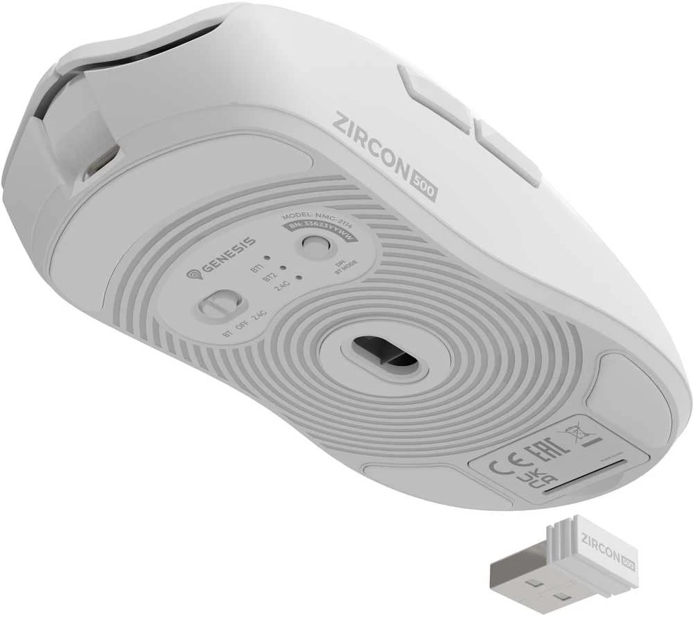 Genesis Zircon 500 G2 | Pelė žaidimams | Wireless/su laidu | 2.4 GHz, Bluetooth, USB | Baltas