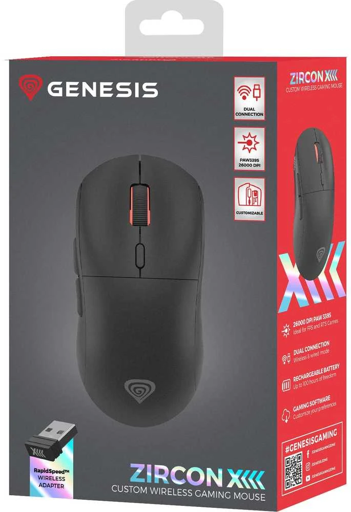 Genesis Zircon XIII Custom | Pelė žaidimams | Wireless | 2.4 GHz, USB | Juodas