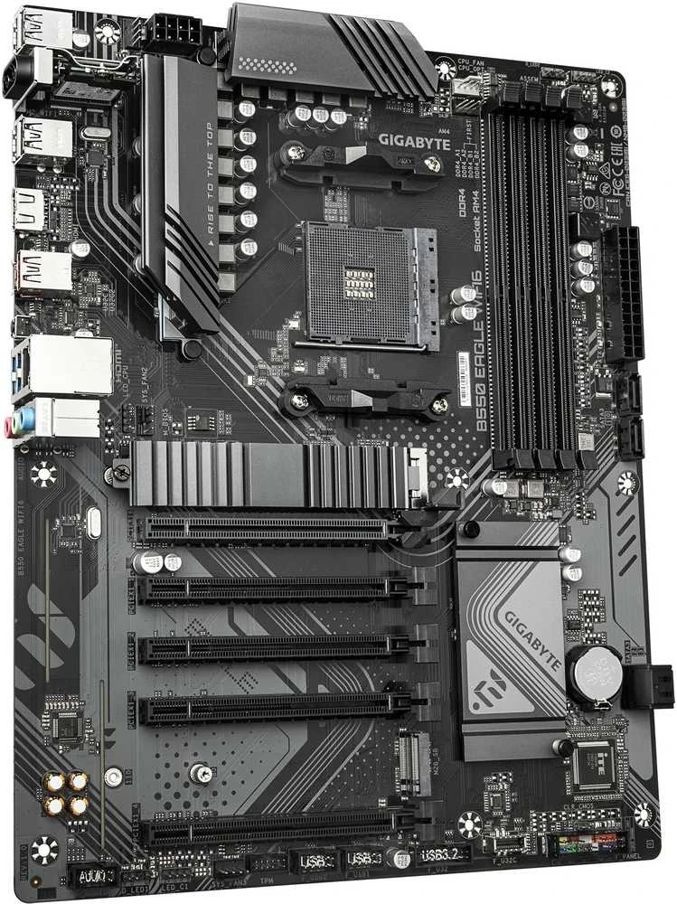 Pagrindinė plokštė Gigabyte B550 EAGLE WIFI6 | Procesorių šeima AMD | Procesoriaus lizdas AM4 | DDR4 | Palaikomos standžiojo disko sąsajos SATA, M.2 | SATA jungčių skaičius 4