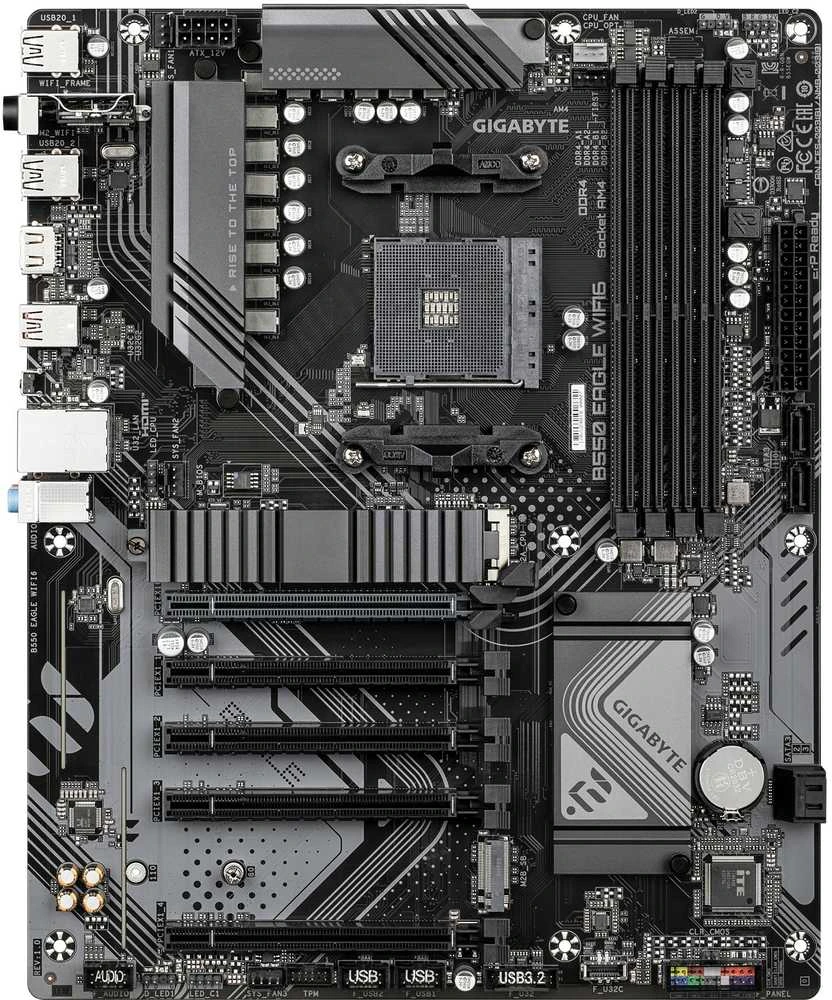Pagrindinė plokštė Gigabyte B550 EAGLE WIFI6 | Procesorių šeima AMD | Procesoriaus lizdas AM4 | DDR4 | Palaikomos standžiojo disko sąsajos SATA, M.2 | SATA jungčių skaičius 4