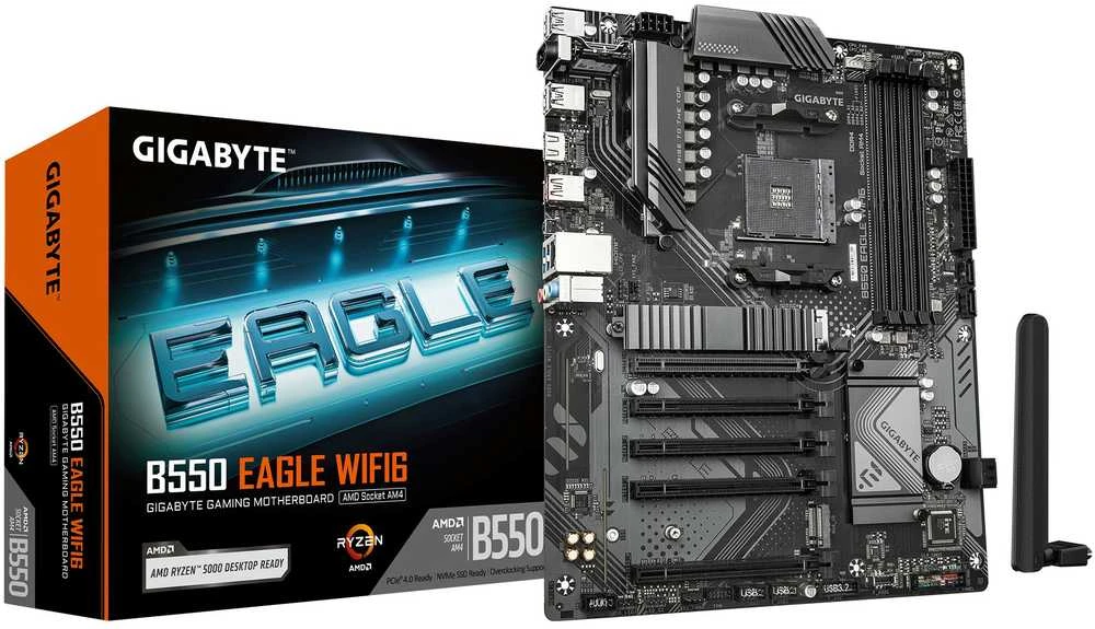 Pagrindinė plokštė Gigabyte B550 EAGLE WIFI6 | Procesorių šeima AMD | Procesoriaus lizdas AM4 | DDR4 | Palaikomos standžiojo disko sąsajos SATA, M.2 | SATA jungčių skaičius 4