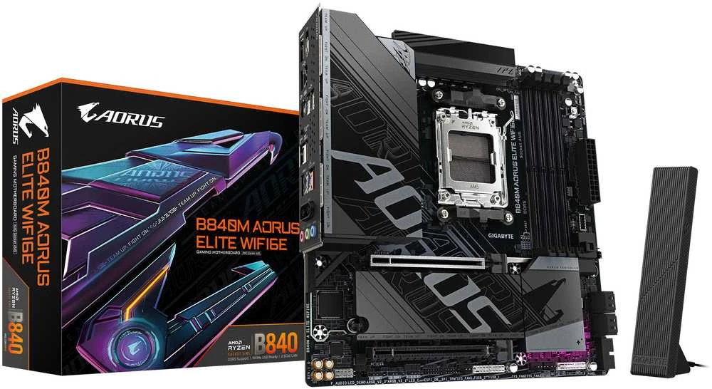 Pagrindinė plokštė GIGABYTE B840M AORUS ELITE WIFI6E AM5 1xDP 1xHDMI