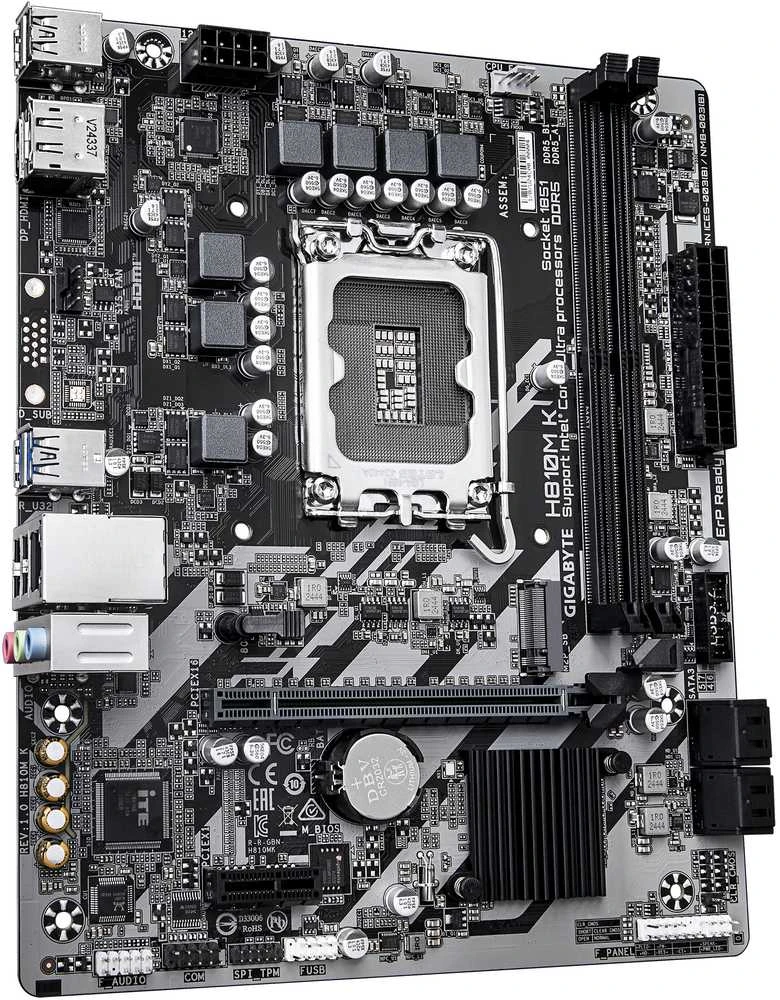 Pagrindinė plokštė „Gigabyte H810M K“ | Procesorių šeima „Intel“ | Procesoriaus lizdas LGA1851 | DDR5 | Palaikomos standžiojo disko sąsajos M.2, SATA | SATA jungčių skaičius: 4