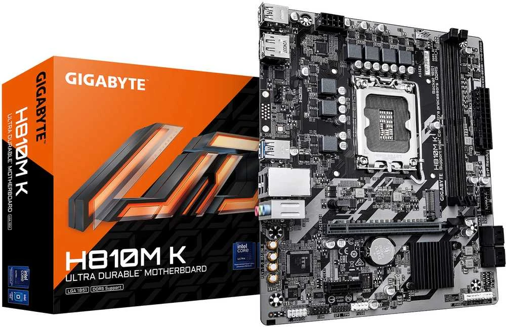 Pagrindinė plokštė „Gigabyte H810M K“ | Procesorių šeima „Intel“ | Procesoriaus lizdas LGA1851 | DDR5 | Palaikomos standžiojo disko sąsajos M.2, SATA | SATA jungčių skaičius: 4