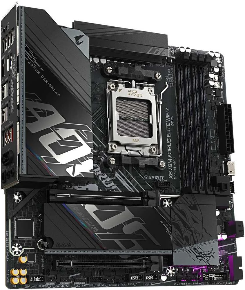 Pagrindinė plokštė „Gigabyte X870M AORUS ELITE WIFI7“ | Procesorių šeima AMD | Procesoriaus lizdas AM5 | DDR5 | Palaikomos kietojo disko sąsajos SATA, M.2 | SATA jungčių skaičius 2