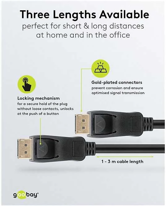 Goobay DisplayPort 1.4 jungiamasis kabelis - Kabelio ilgis 1 m
