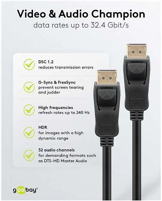 Goobay DisplayPort 1.4 jungiamasis kabelis - Kabelio ilgis 1 m