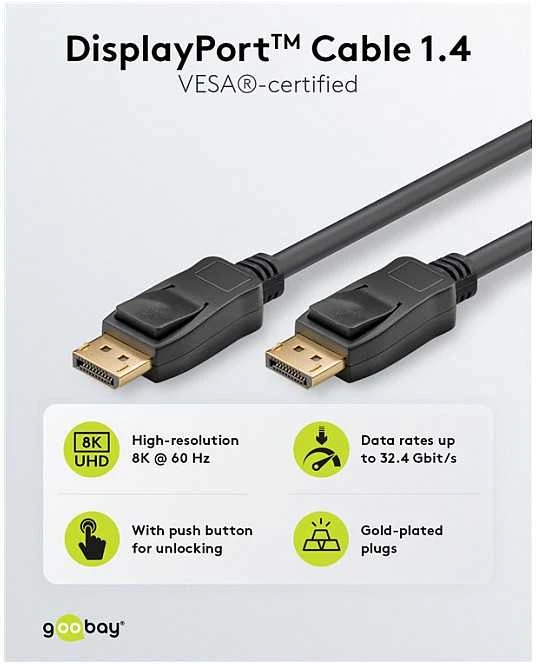 Goobay DisplayPort 1.4 laidas su auksuotomis jungtimis