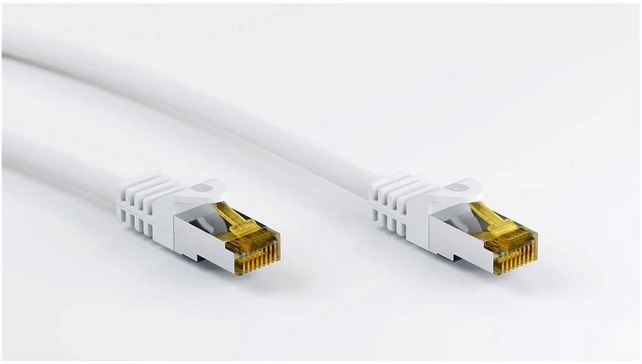 Goobay 2m RJ45 pataisinis kabelis CAT 6A S/FTP (PiMF), 500 MHz, su CAT 7 neapdorotu kabeliu, baltas LSZH be halogenų, varinis