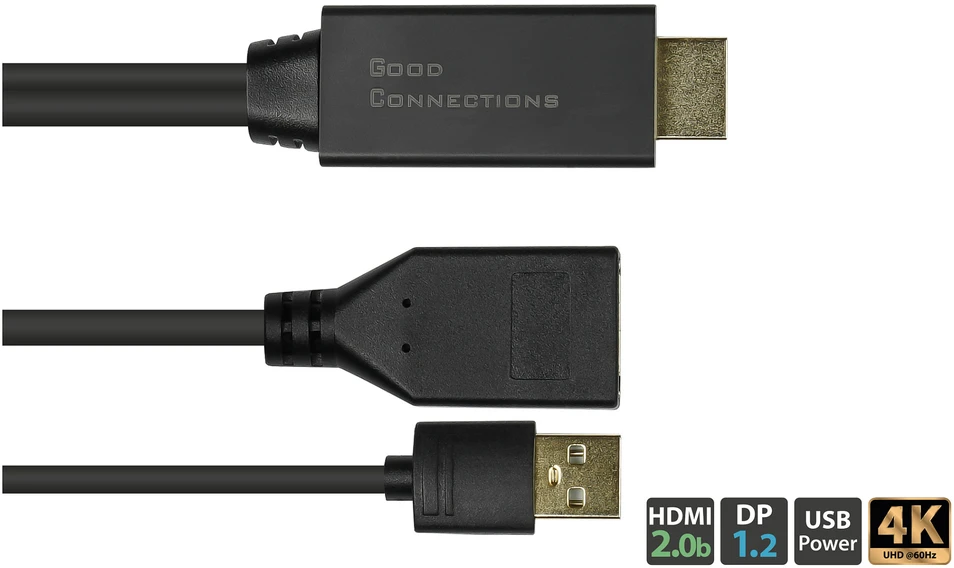 HDMI į DisplayPort adapteris su USB maitinimo jungtimi