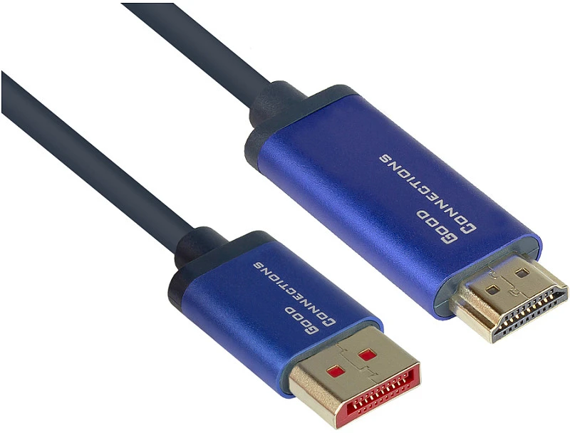 Alcasa DisplayPort į HDMI laidas su mėlynais korpusais