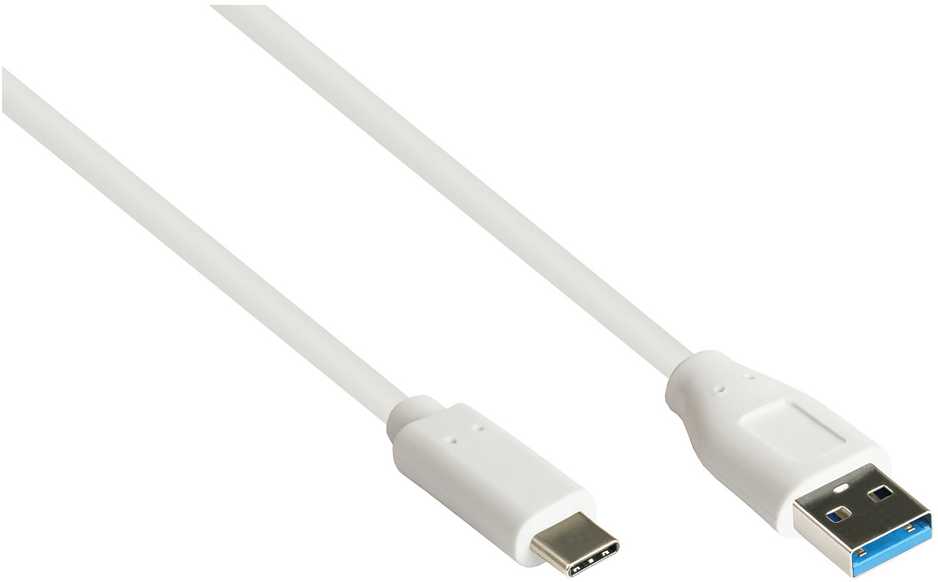 USB kabelis Alcasa USB-A - USB-C 1 m, baltas (2831-AC010W)