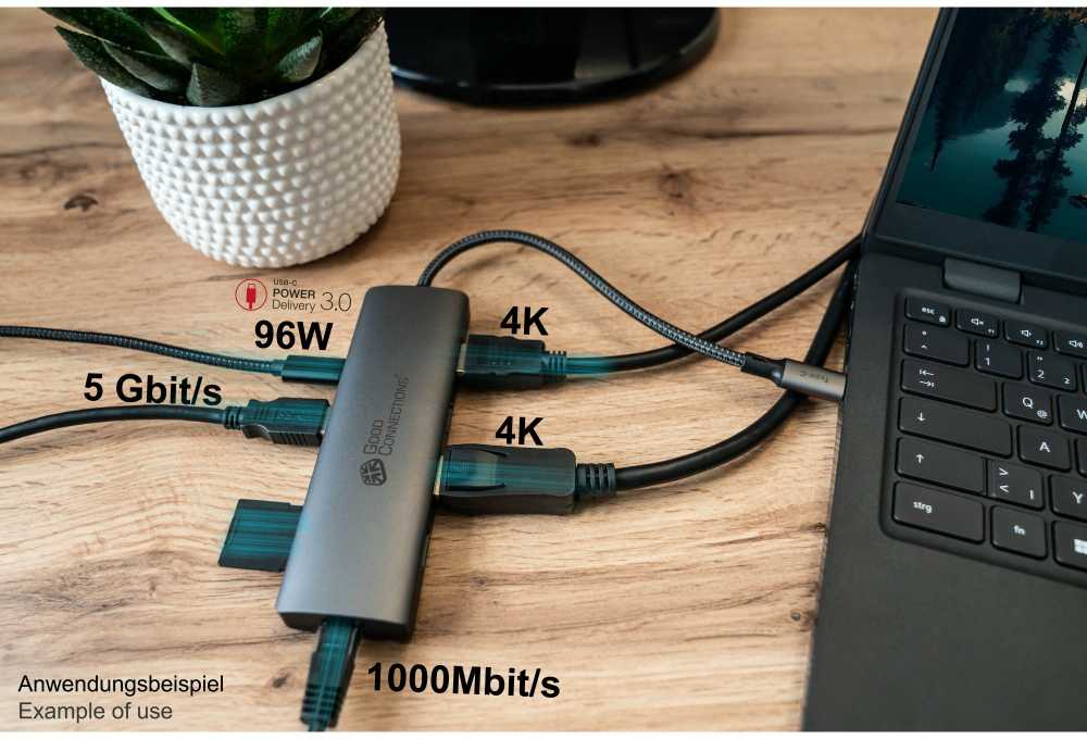 Good Connections GoodConnections HUB-C001A USB-C HUB 10-Port 2xHDMI; 1xDP; 1xUSB-C; 2xUSB 3.0; 1xUSB 2.0; 1xRJ45; 1x kortelių skaitytuvas Antrazitas