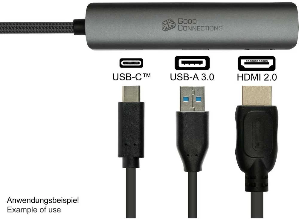 USB-C šakotuvas su jungčių pavyzdžiais