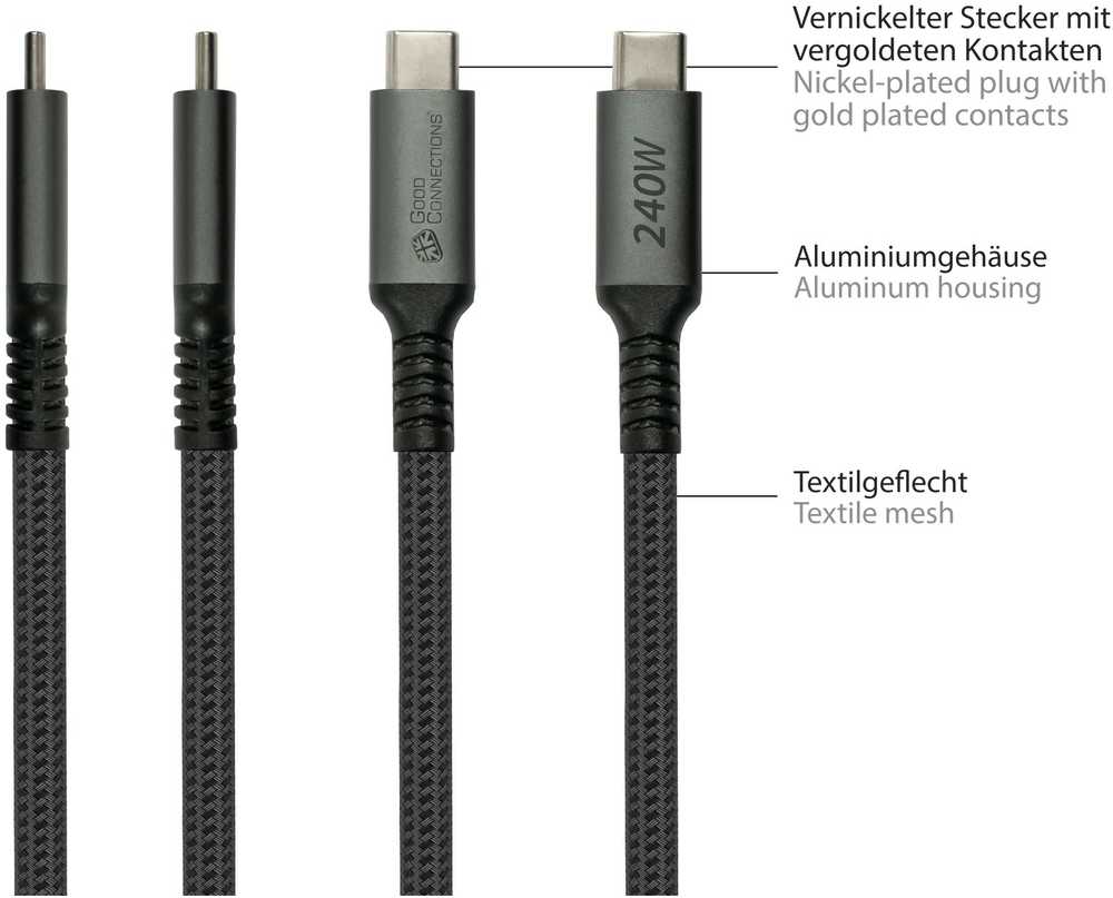 Nezatříděno GoodConnections USB-C 2.0 (ST-ST) 3 m jungiamojo kabelio tekstilinė striukė 240 W antracitas