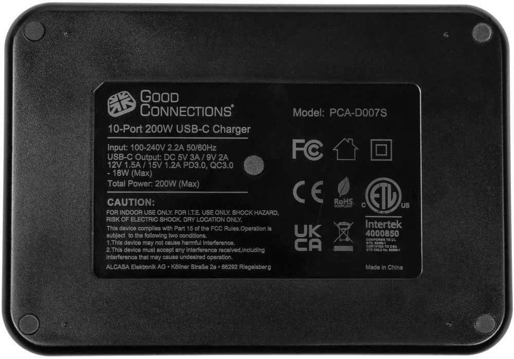 Good Connections GC USB stalinio kompiuterio greito įkrovimo stotelė 200 W, 10 prievadų (10x USB-C™), juoda