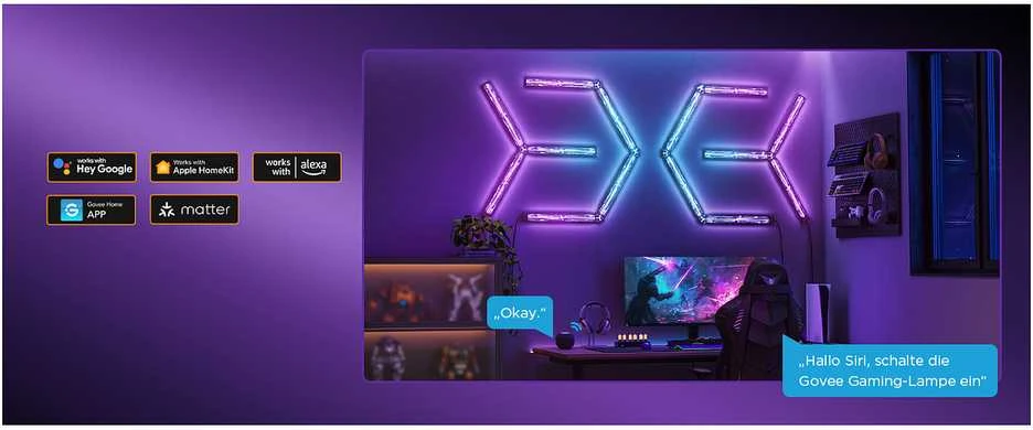 Govee H6063 žaidimų sieninis šviestuvas | Oświetlenie LED | RGBIC, 2,4 GHz Wi-Fi + Bluetooth