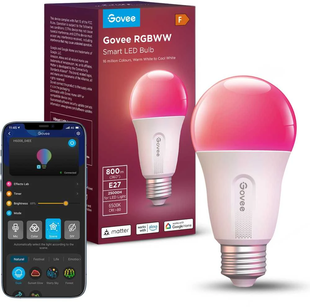 Govee H6008 RGBWW išmanioji 9W LED lemputė E27