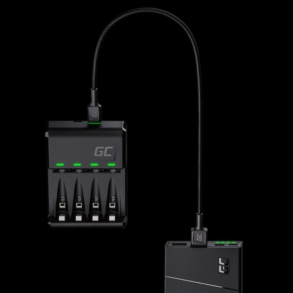 Green Cell akumuliatorių įkroviklis su USB kabeliu