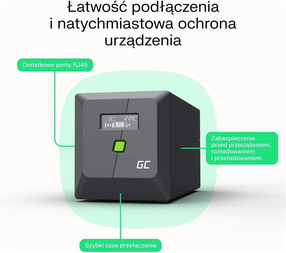 Green Cell Žalias Cell Nepertraukiamo maitinimo šaltinis (UPS) Greencell 750VA 480W PowerProof su LCD ekranu