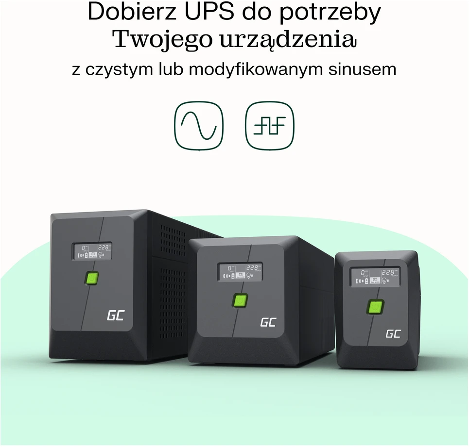 Green Cell Žalias Cell Nepertraukiamo maitinimo šaltinis (UPS) Greencell 1000VA 700W PowerProof su LCD ekranu