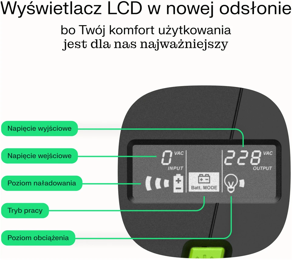 Green Cell Žalias Cell Nepertraukiamo maitinimo šaltinis (UPS) Greencell 750VA 480W PowerProof su LCD ekranu