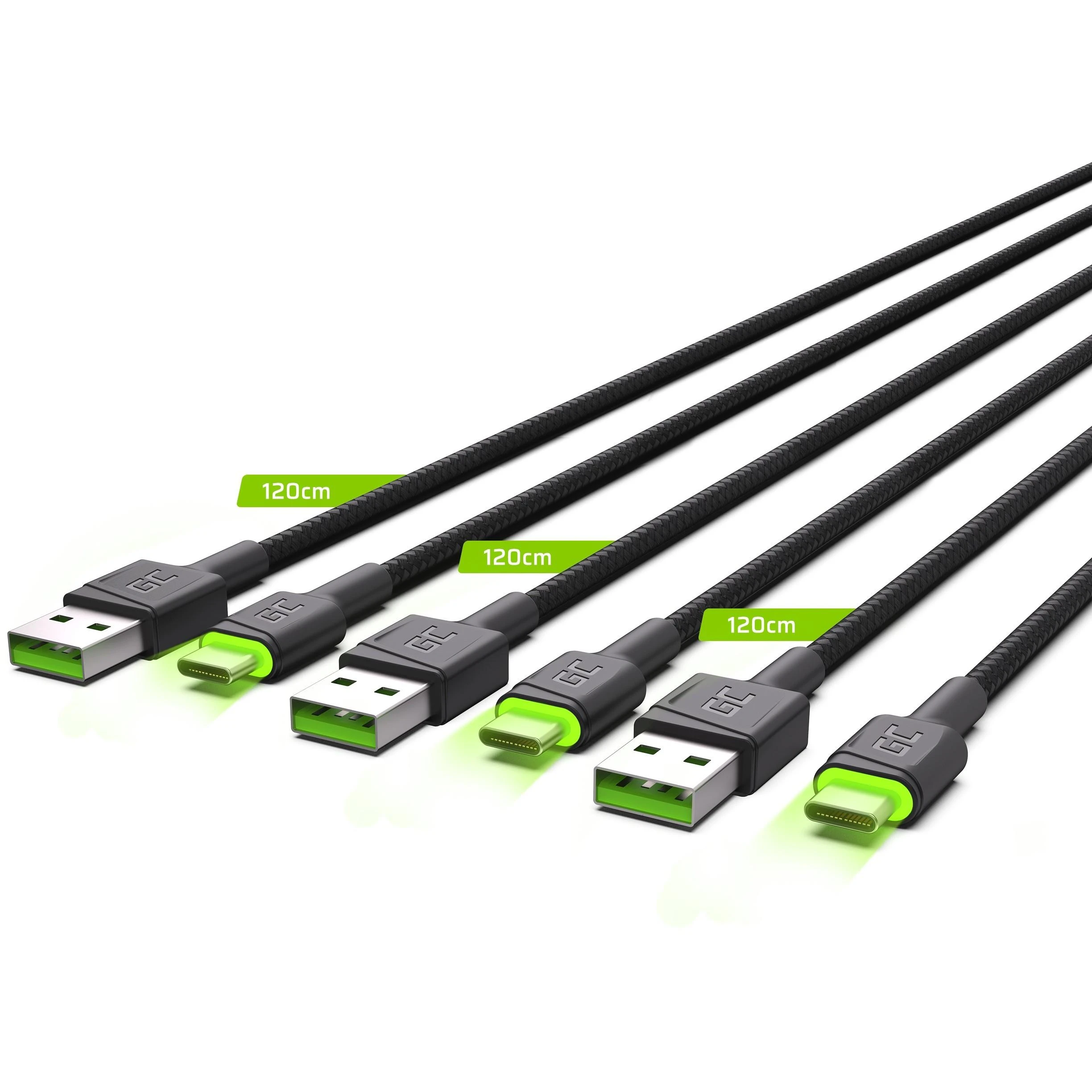 Green Cell Žalias Cell Žalias Cell USB-C kabelių komplektas 3x QC 3.0 2 m