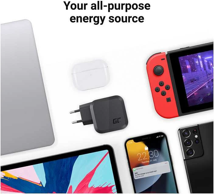 Green Cell Žalias Cell Žalias CELL Charger PowerGaN 65W 2x USB-C PD 1x USB-A UC GaN