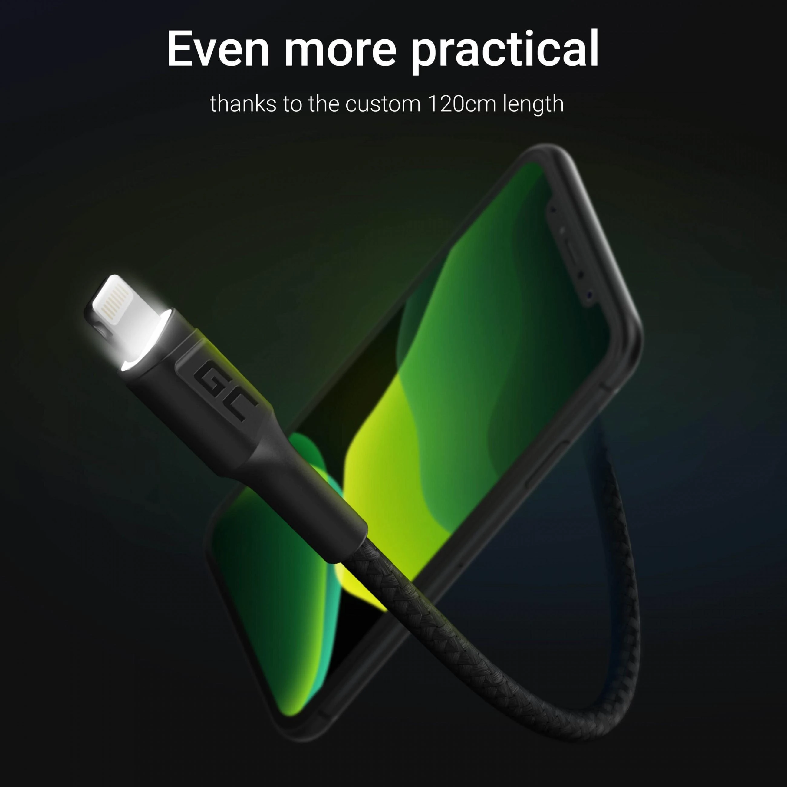 Green Cell Žalias Cell GREENCELL KABGC05 Kabelis Žalias Cell Ray USB-A - Lightning Baltas LED 120cm su Apple palaikymu