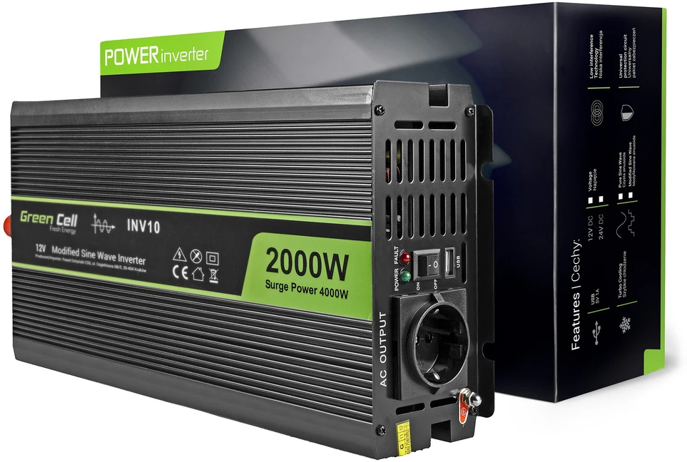 Green Cell Žalias Cell Inverteris 12V/220V 2000W/4000W Modifikuota sinusinė išėjimo įtampa Žalias Cell