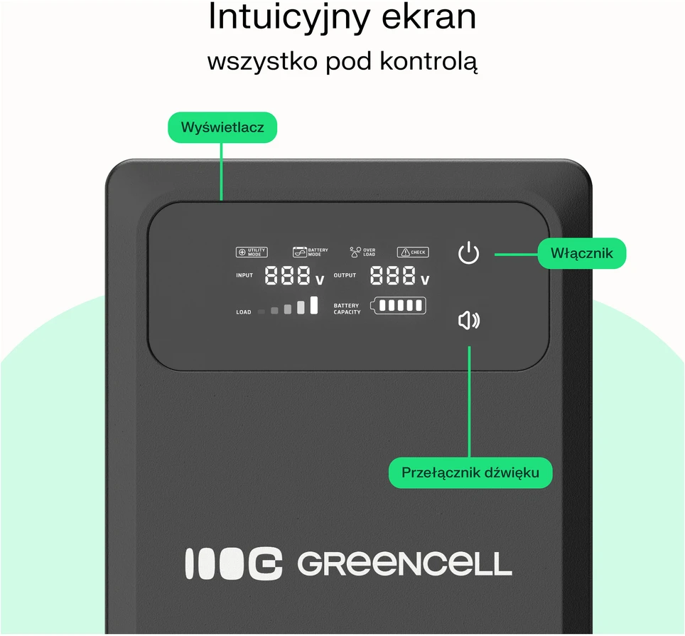Green Cell Žalias Cell Žalias Cell nepertraukiamo maitinimo šaltinis (UPS) 2000 VA 1200 W su LCD ekranu