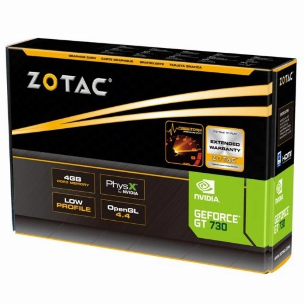 ZOTAC GeForce GT 730 ZONE Edition žemo profilio vaizdo plokštė, 4 GB DDR3 (64 bitų), HDMI, DVI, VGA