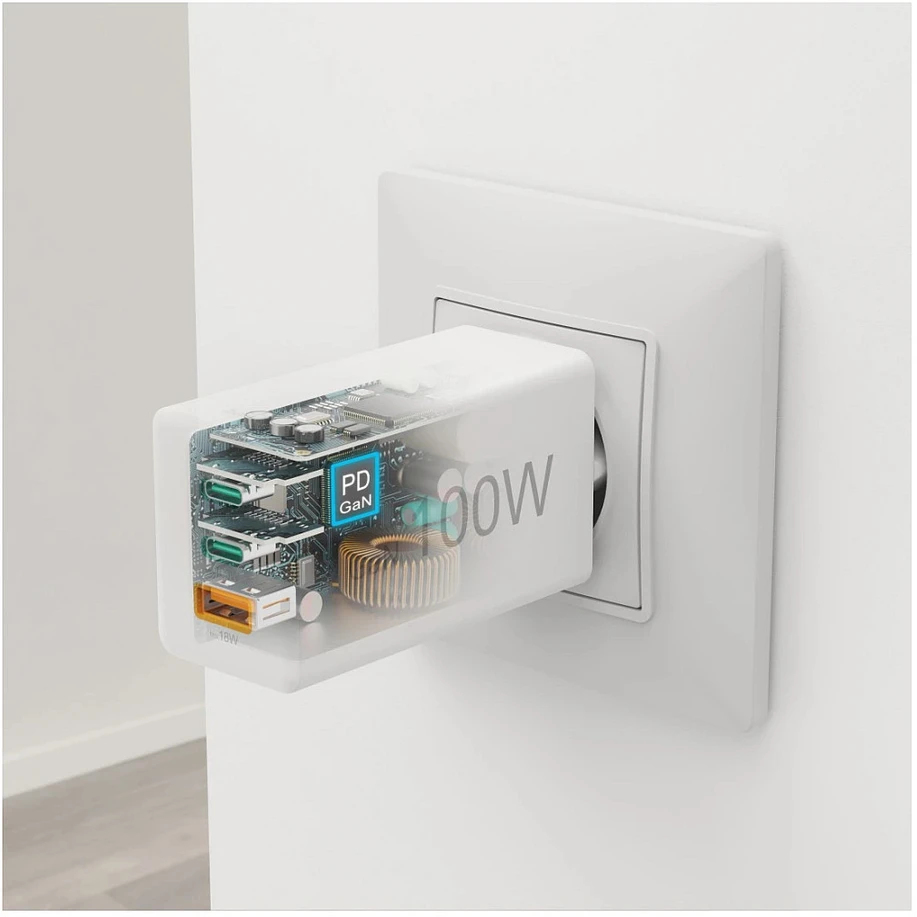 Hama mini 100W GaN PD/QC 2x USB-C, 1x USB-A balta