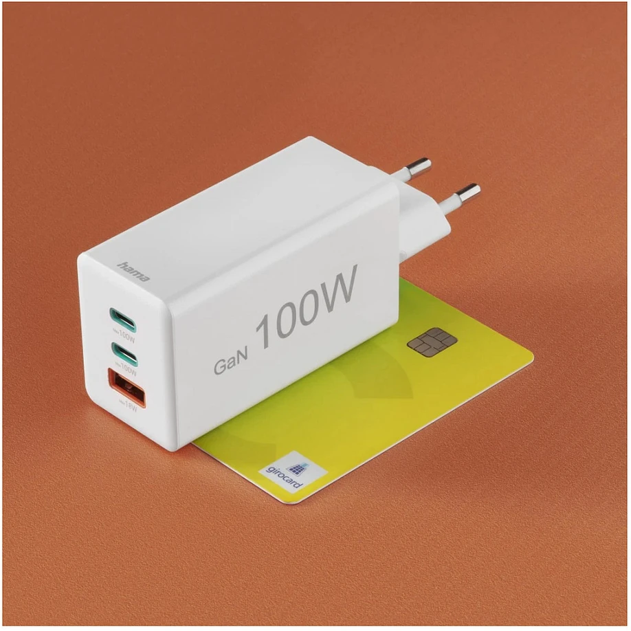 Hama mini 100W GaN PD/QC 2x USB-C, 1x USB-A balta