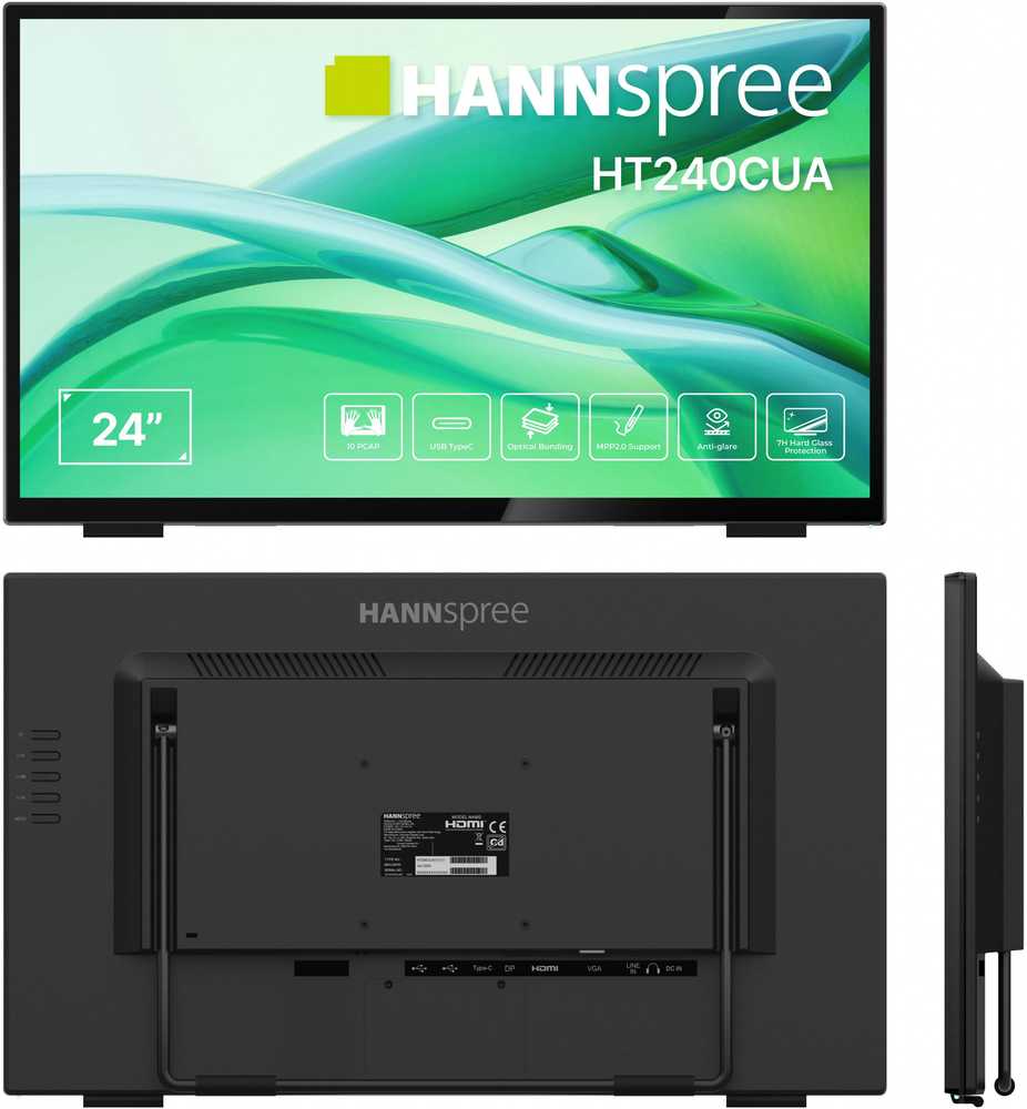 Monitorius Hannspree HT240CUA monitorius komputerowy 60,5 cm (23.8") 1920 x 1080 px Full HD LED Ekran dotykowy Juodas