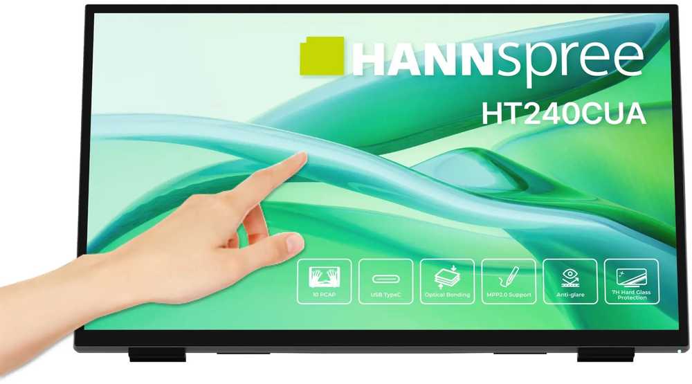 Monitorius Hannspree HT240CUA monitorius komputerowy 60,5 cm (23.8") 1920 x 1080 px Full HD LED Ekran dotykowy Juodas