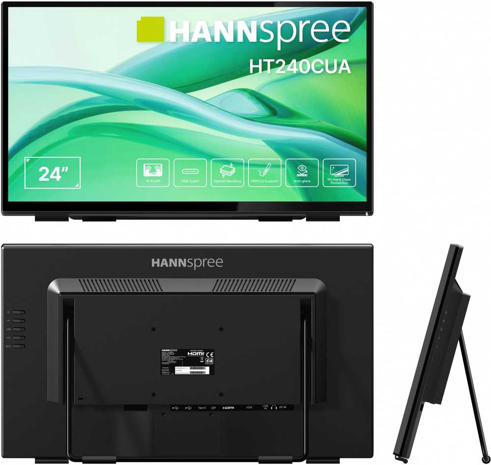 Monitorius Hannspree HT240CUA monitorius komputerowy 60,5 cm (23.8") 1920 x 1080 px Full HD LED Ekran dotykowy Juodas