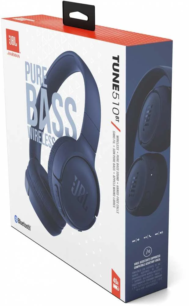 Lengvos ir patogios belaidės Ausinės JBL Tune 510BT Pure Bass sound su mikrofonu mėlynos