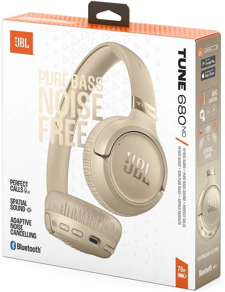 JBL Tune 680NC smėlio spalvos ausinės originalioje pakuotėje