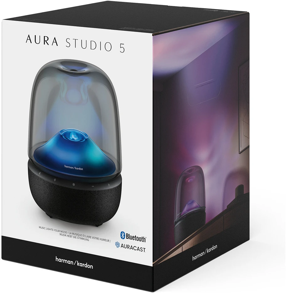 Harman Kardon Bluetooth namų garsiakalbis su Auracast ir 360° apšvietimu Aura Studio 5