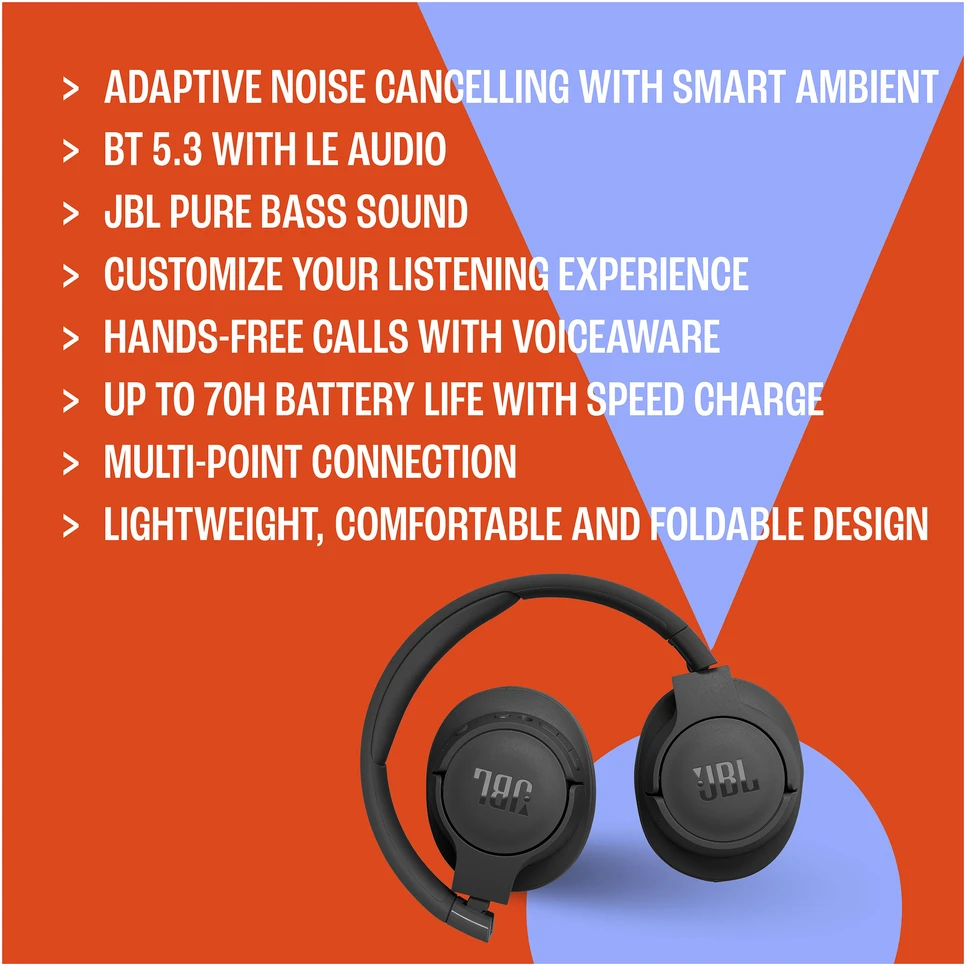 Belaidės ausinės JBL Tune 770NC, Juodos