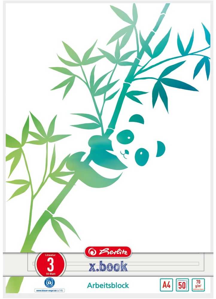 Herlitz Herlitz Arbeitsblock A4 GREENline 50 Bl. Lineatur 03 Panda