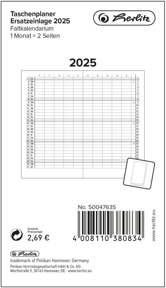 Herlitz Herlitz Taschenplaner Ersatzeinlage mit Leporello-Falzung