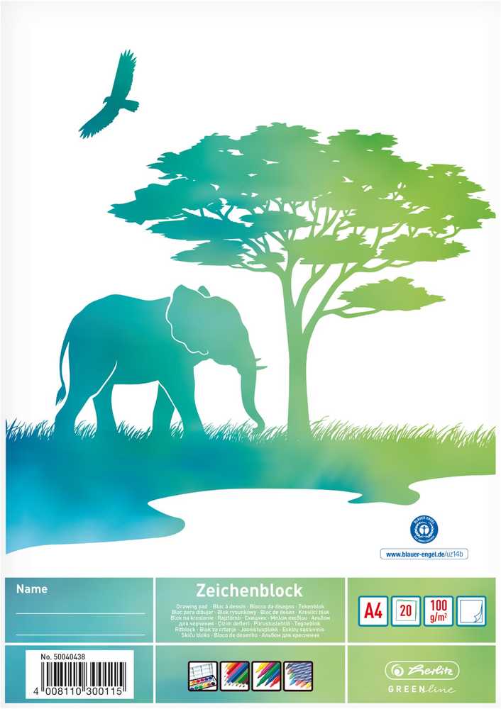 Herlitz Piešimo bloknotas A4 GREENline Dramblys 20 lapų