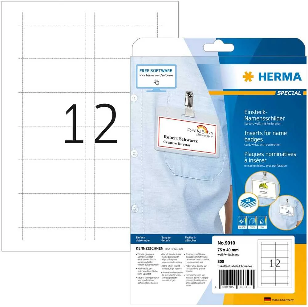 Herma ženklelio popierius, A4, 75x40 mm, 300 vnt (9010)