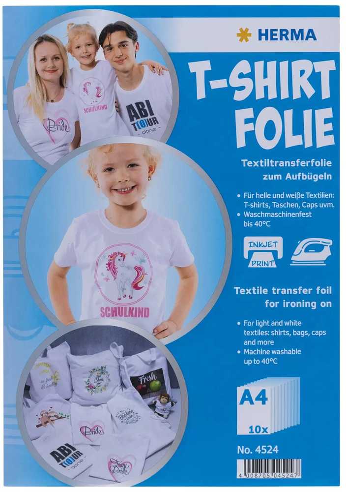 Herma marškinėlių folija lengviems audiniams spausdinti A4, 10 vnt.